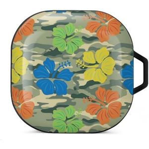 Hibiscus op militaire oordopjes hoesje compatibel met Samsung hard shell beschermhoes zwart stijl