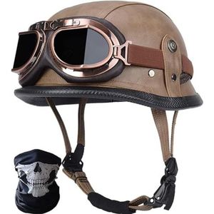 Vintage Duitse Motorfiets Halve Helmen Halve Schaal Helm met DOT/ECE, Jet Helm Retro, Chopper Helm, Retro Motorhelm, Scooter Helm, Open Helm, met Zonnebril, Snelsluiting F,S=55-56cm