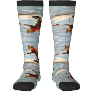 Waterskiën vos eekhoorn volwassen grappige 3d sokken crew sokken nieuwigheid sokken gag geschenken, zachte gezellige sokken., Zwart, Eén Maat