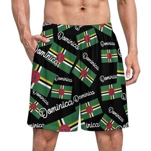 Dominica Vlag Grappige Pyjama Shorts voor Mannen Pyjama Bottoms Heren Nachtkleding Met Zakken Zacht