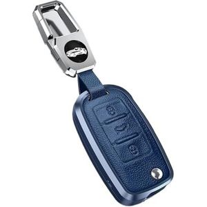 Sleutelbehuizing houder Voor Golf 7 MK7 Voor Tiguan MK2 Voor SEAT Voor Ateca Voor Leon FR 2 Voor Ibiza Voor Golf 8 MK8 Voor Octavia Metalen Lederen Klep Case Sleutelbehuizing(A blue)