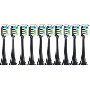 lindawang lin 10 STKS vervangende borstelkoppen compatibel voor MIJIA SOOCAS Sonic elektrische tandenborstel, zacht geschikt vacuüm borstelharen spuitmonden gaan (kleur: 10zwart)
