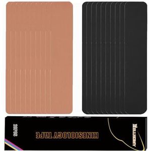 NELLHOMY 20 Stuks Kinesiologie tape Voorgesneden, Elastische Therapietape Ondersteunt Spieren en Gewrichten, Waterbestendig Sporttape Pijnverlichtend voor Fysiotherapie en Sport,Zwart+Huidkleur