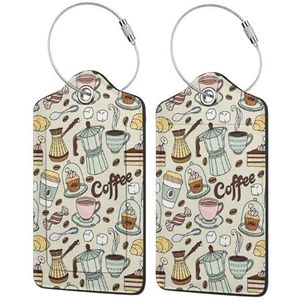 LAMAME Koffie en Snoep Suiker Chocolade Gedrukt Lederen Bagage Tag Bagage ID Tag met Privacy Cover