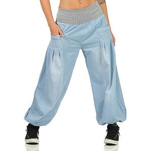 malito dames pofbroek in demin style | perfecte jeans om te dansen | Aladdinbroek om te chillen | Harembroek - Goa 6258 (lichtblauw)