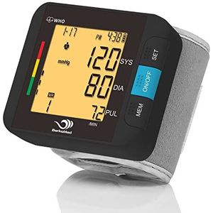 BerkeMed Bloeddrukmeter pols, automatische pols bloeddruk manchet, verstelbare pols manchet (22-32cm), onregelmatige hartslag en hypertensie detector, LED Backlit Display, 2 * 99 leesgeheugen