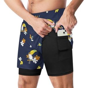 Leuke Toekans En Tropische Bloemen Grappige Zwembroek Met Compressie Liner & Pocket Voor Mannen Board Zwemmen Sport Shorts