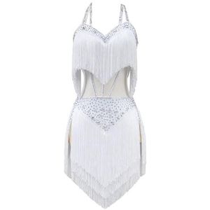 Jurken Voor Latijns Amerikaanse Danswedstrijden Met Kwastjes Hollow Cha Cha Optreden Kostuums Voor Dames Rugloze Salsa Tango Danskleding Glanzende Rok Voor Rumba Samba,U,L