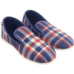 Charentaises zomer, uniseks, gemaakt in Frankrijk, maat 36 tot 53 – Charentaise, comfortabel, licht, binnen en buiten, antislipzool, vilt, warme pantoffels – katoen/wol, blauw/rood/wit, Blauw, 40 EU