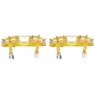 2 Set van 1x Vrouwen Lederen Dubbele Riem Hart Kousenband Elastische Klinknagel Stud Been Jarretelgordel, Geel