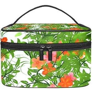 Make-up Organizer Bag, Reizen Make-up Tas Organizer Case Draagbare Cosmetische Tas voor Vrouwen en Meisjes Toiletartikelen Tropische Rode Bloemen Groene Planten, Meerkleurig, 22.5x15x13.8cm/8.9x5.9x5.4in