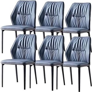 GEIRONV Woonkamer Zijstoelen Set van 6, Keuken Eetkamerstoelen met Kunstmatige Zachte Lederen Kussen Zitting en Metalen Poten Eetstoelen (Color : Dark Blue, Size : 85 * 42 * 51cm)