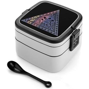 The Eye of Horus Ra Egyptische Illuminati Bento Lunchbox, dubbellaagse All-in-One stapelbare lunchcontainer inclusief lepel met handvat