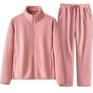 JUXDZISHW Roze, 3XL, tweedelig trainingspak voor dames, winter 2025, sweatshirt met lange mouwen en ritssluiting, lange broek outfits joggingpak sets