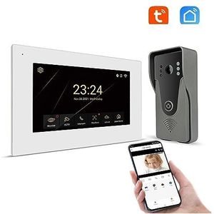 Walkie-talkie, Tuya Smart Home Video-intercomsysteem 7 inch touchscreen WiFi-intercomtoegang met 1080P 110 ° bedrade deurbelcamera(H-R6-P356B-M503WA)