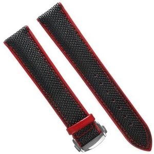 dayeer Nylon lederen canvas horlogeband voor IWC-armbanden voor Omega-horlogeband voor Carrera5-accessoires (Color : Black red 2, Size : 19mm)