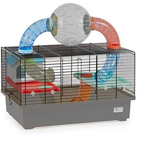 decorwelt Hamsterkooi grijs, buitenafmetingen 49x32,5x49 knaagdierkooi hamster plastic kooi met accessoires