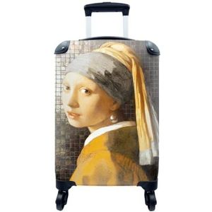 MuchoWow® Koffer - Meisje met de parel - Johannes Vermeer - Mozaïek - Past binnen 55x40x20 cm en 55x35x25 cm - Handbagage - Trolley - Fotokoffer - Cabin Size - Print