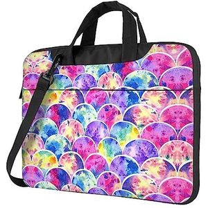 SSIMOO Grote witte stip stijlvolle en lichtgewicht laptop messenger bag, handtas, aktetas, perfect voor zakenreizen, Mooie regenboog kleuren zeemeermin, 14 inch