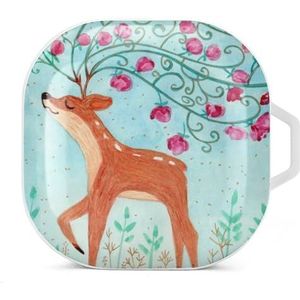 Aquarel herten met bloem hoorns oordopjes hoesje compatibel met Samsung harde shell beschermhoes wit stijl