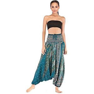 kewing Hippie harembroek voor dames, boho harembroek, yogabroek, lage kruisbroek, hoge taille, baggy loungebroek, Thaise vissersbroek, pyjama voor yoga, homewear, #104, one size