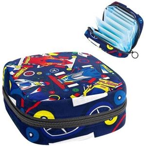 Maandverband Opbergtas, Menstruatiecup Pouch Tampon Bag, Menstruatie Pads Houder Organizer voor Vrouwen Meisjes, Cartoon Race Car