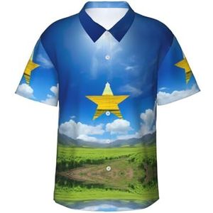 ERSDWRE Vlag van Venezuela print heren korte mouwen button-down shirts casual zomer strand shirts Hawaii shirt voor heren, Zwart, S