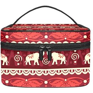 Rode Boho Afrikaanse olifant patroon make-up organizer tas, reizen make-up tas organizer case draagbare cosmetische tas voor vrouwen en meisjes toiletartikelen, Meerkleurig, 22.5x15x13.8cm/8.9x5.9x5.4in