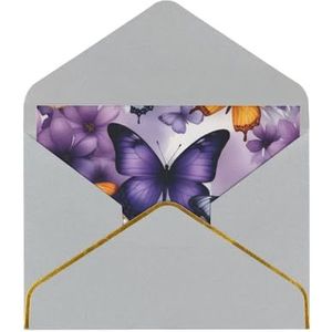Paarse vlinders bloemen bedrukte wenskaarten, prachtige blanco wenskaarten met enveloppen, grappige kaarten voor elke gelegenheid