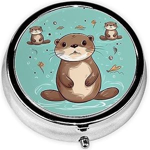 Cartoon Leuke Otter Print Ronde Pil Doos 3 Compartiment Geneeskunde Pil Case Draagbare Pil Container voor Dagelijkse Geneeskunde Supplement Vitamine