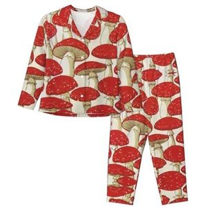 JEJEA Rood Wit Paddestoel print Comfy 2 Stuk Nachtkleding Lounge Set Pyjama Set Lange Mouw Nachtkleding Nachtkleding Nachtkleding, Zwart, S