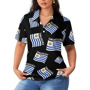 Vlag van Uruguay dames poloshirts met korte mouwen casual T-shirts met kraag golfshirts sport blouses tops 4XL