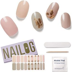 NAILOG Semi-uitgeharde gelnagelstrips (20 extra lange stickers) | Glanzende en langdurige zachte gelafwerking | Tea Time