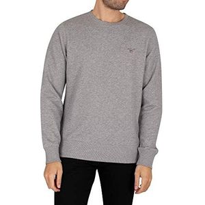 GANT Sweatshirt met lange mouwen ronde hals geborduurd logo wit, gemengd grijs, XXL