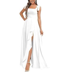 BRIGOW Dames Avondjurk Chiffon Bruidsmeisje Jurken met Split Ruches Lange Maid of Honor Floor Lengte Jurk BY028 BY028, Wit, 32