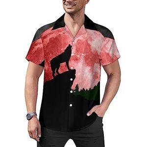 Blood Red Moon Wolf casual overhemden voor heren, korte mouwen, Cubaanse kraag, T-shirts, tops, Hawaiiaans T-shirt, XL