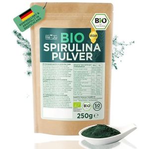 He-Ju Spirulina Biologische poeder, 250 g, laboratorium getest, eiwitrijk, in biologische kwaliteit, zonder additieven, ideaal voor smoothies en shakes, veganistisch