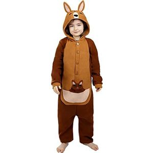 Funidelia | Onesie kangaroe kostuum voor meisjes en jongens Dieren - Kostuum voor Kinderen, Accessoire verkleedkleding en rekwisieten voor Halloween, carnaval & feesten - Maat 7-9 jaar - Bruin