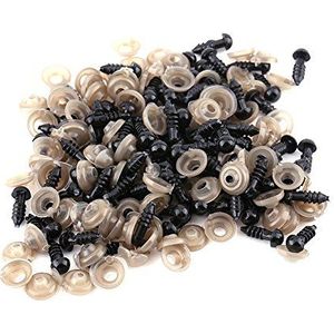 Pack van 100 stuks plastic pop-ogen, zwarte veiligheidsogen met 100 stuks ringen voor poppen, 6,9,10,12mm (10mm)