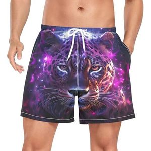 Niigeu Cool Flame Cheetah Leopard zwembroek voor heren, sneldrogend, met zakken, Leuke mode, L