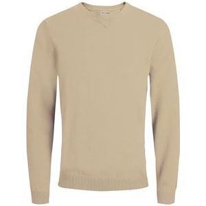 JACK & JONES gebreide herentrui met V-hals, beige (Crockery), S