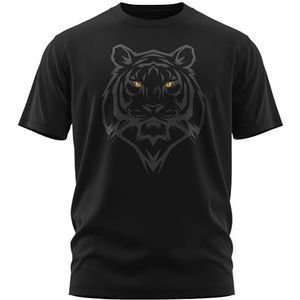 NORTH - Asian Tiger Head - Cat Animal Motif Men's Fashion - Northman Viking T-Shirt Men Shirt Viking Runes Valhalla Shirt Odin - Gifts for Men, Kleur:Zwart/Geel, Maat:3XL
