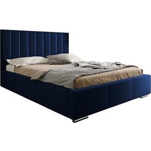 SEELLOO Luxe Pola premium gestoffeerd bed één persoon ligvlak fluwelen stof tweepersoons ligvlak 140x200 cm Grootte van het bed 219x159x102 cm Blue