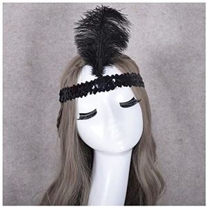 Veer Hoofdband Veer hoofdbanden flapper sequin jurk accessoires kostuum haarband hoofddeksel vrouwen dames mode party sieraden Carnaval Veer Hoofdband (Size : Noir)