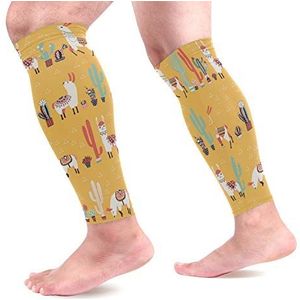 EZIOLY Llama Alpaca Cactus Sport Kalf Compressie Mouwen Been Compressie Sokken Kalf Guard voor hardlopen, fietsen, moederschap, reizen, verpleegkundigen