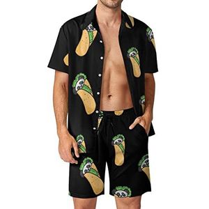 Panda Burrito Taco Leuke Hawaiiaanse bijpassende set voor heren, 2-delige outfits, button-down shirts en shorts voor strandvakantie