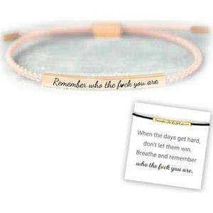 Remember Who The F You Are Motivational Tube Bracelet, Adjustable Hand Braided Wrap Tube Bracelet, Inspirational Bracelets Jewelry Gifts for Women Girls Best Friend Teen (Pink-Rose Gold)