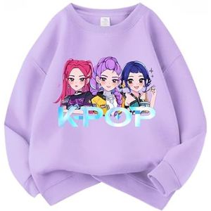 MAOXITCATY Meisjes Sweatshirt met Ronde Hals, Cartoonprint k-pop d-emon Katoenen Kindertrui,Purper,110cm