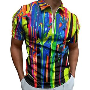 Regenboog Aquarel Half Zip-up Polo Shirts Voor Mannen Slim Fit Korte Mouw T-shirt Sneldrogende Golf Tops Tees 4XL