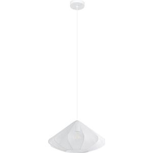 EGLO hanglamp Dolwen, pendellamp boven eettafel, eetkamerlamp Japans, stoffen lampenkap en metaal in wit, lamp hangend met E27 fitting, Ø 42,5 cm